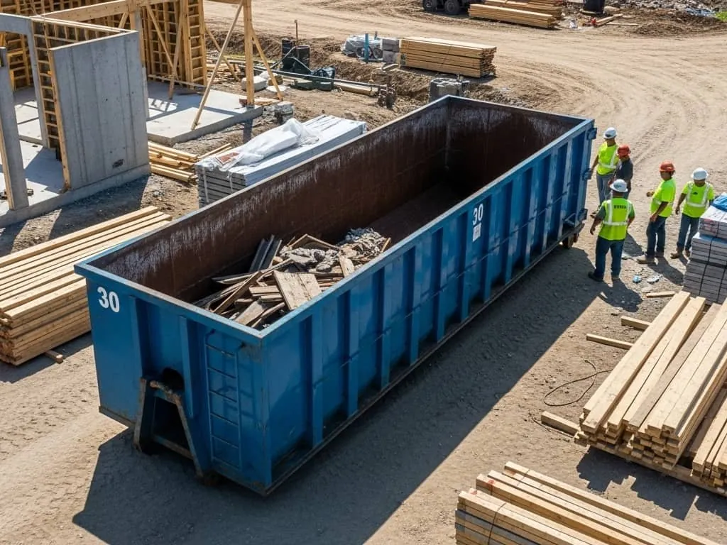 Construction debris dumpster rental 30 yard construction dumpster on a jobsite near Holland, MI